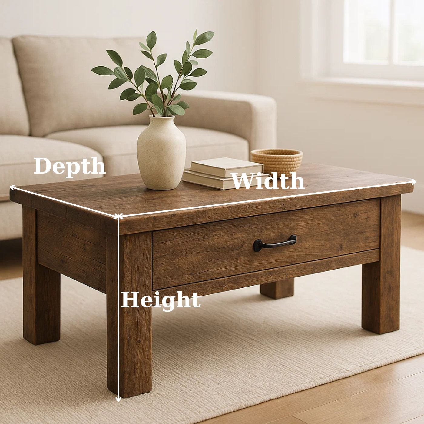 Handcrafted Solid Wood Coffee Table – Rustic Modern Storage with Single Drawer