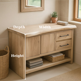 Handcrafted Solid Wood Bathroom Vanity with Live Edge Maple Top and Storage Shelves
