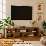 Handcrafted Solid Wood TV Stand – Minimalist Open Shelf Media Console for Modern Interiors