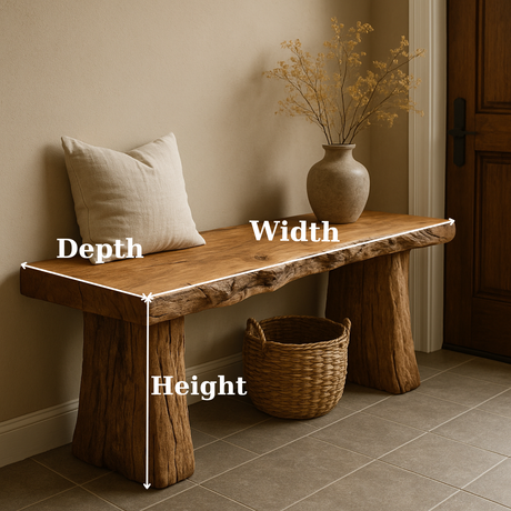Handcrafted Solid Wood Rustic Bench – Natural Live-Edge Slab Entryway Seating