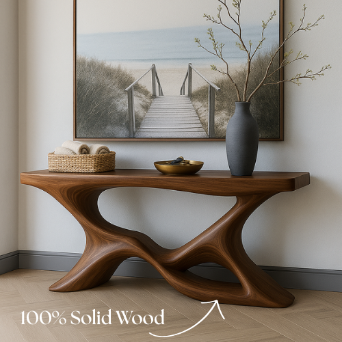 Handcrafted Solid Wood Shoreline Console Table – Modern Organic Sculpture