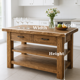 Handcrafted Solid Wood Kitchen Island - Live-Edge Top, 2 Drawers & Shelves