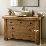Handcrafted Solid Wood Single Bathroom Vanity - Rustic Storage Cabinet with Drawers