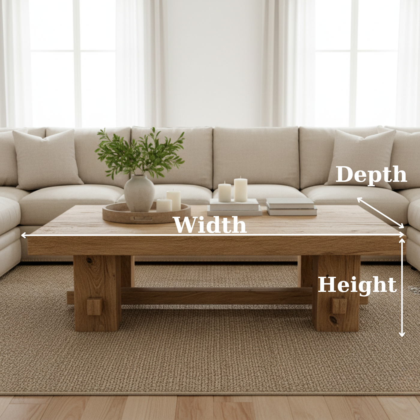 Handcrafted Solid Wood Coffee Table – Rustic Farmhouse Block Design for Living Room