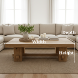 Handcrafted Solid Wood Coffee Table – Rustic Farmhouse Block Design for Living Room