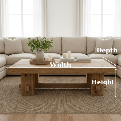 Handcrafted Solid Wood Coffee Table – Rustic Farmhouse Block Design for Living Room
