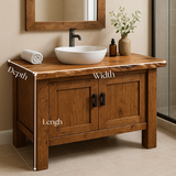 Handcrafted Solid Wood Bathroom Vanity – Live Edge Countertop with Double Door Storage