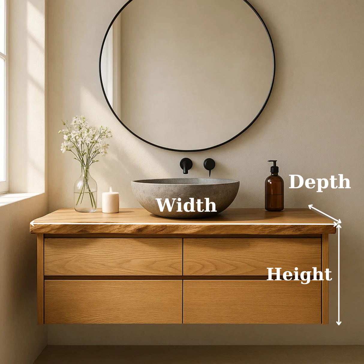 Handcrafted Solid Wood Floating Bathroom Vanity with Live Edge Top - Minimalist Modern Design