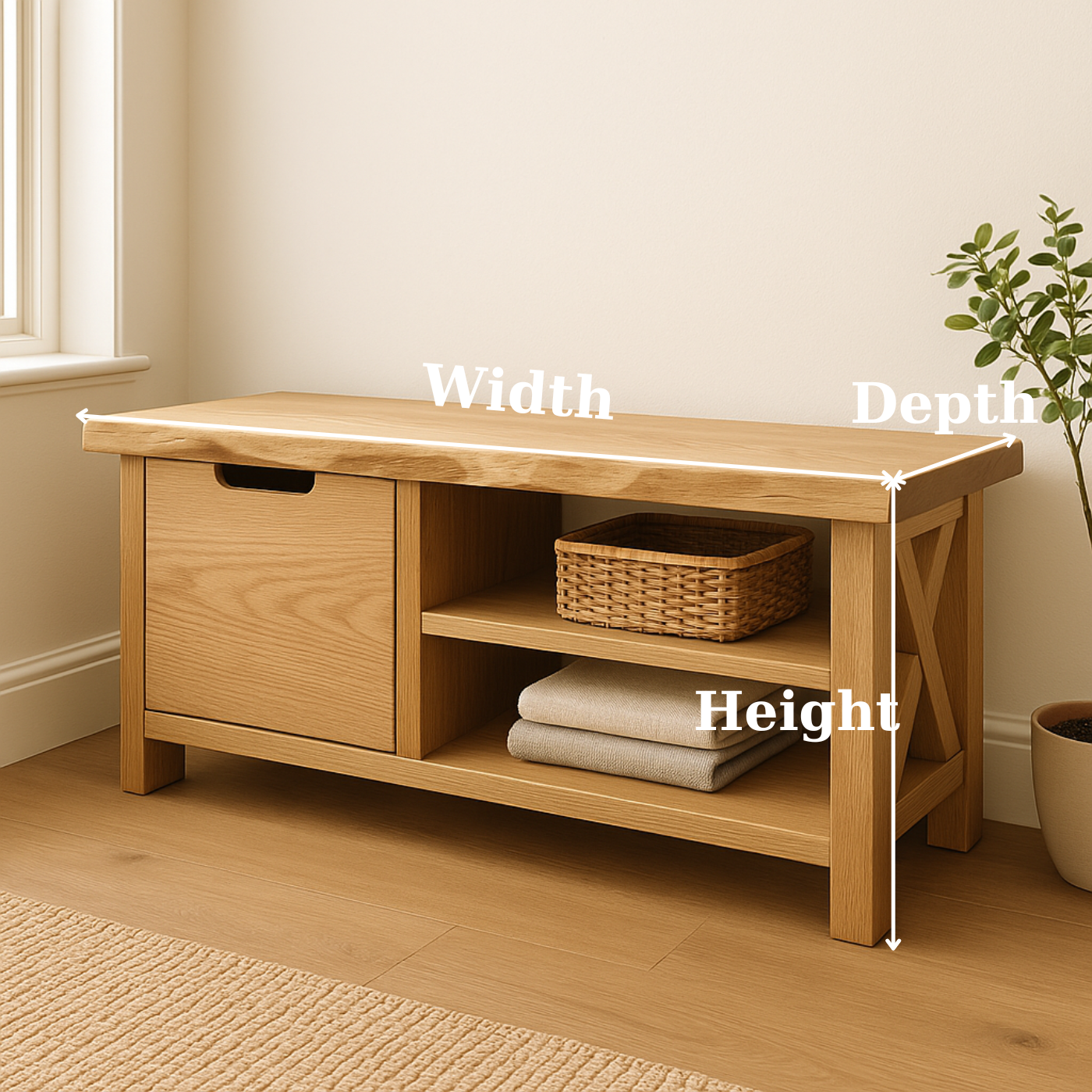 Handcrafted Solid Wood Bench – Modern Rustic Seating with X-Accent and Storage