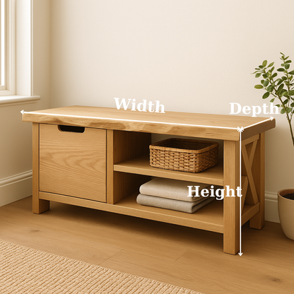 Handcrafted Solid Wood Bench – Modern Rustic Seating with X-Accent and Storage