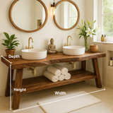 Handcrafted Double Solid Wood Bathroom Vanity with Drawers and Slatted Shelf for Modern Homes