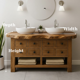 Handcrafted Solid Wood Live Edge Double Vanity - 8 Drawer Storage