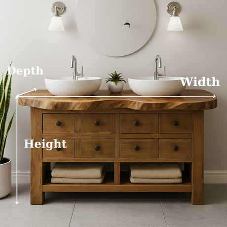 Handcrafted Solid Wood Live Edge Double Vanity - 8 Drawer Storage