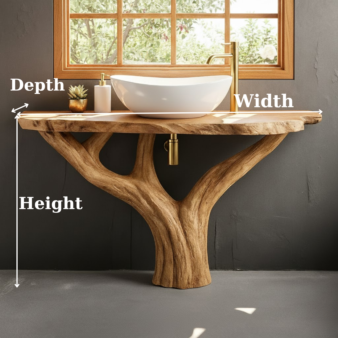 Handcrafted Solid Wood Bathroom Vanity - Unique Live Edge Tree Root Console