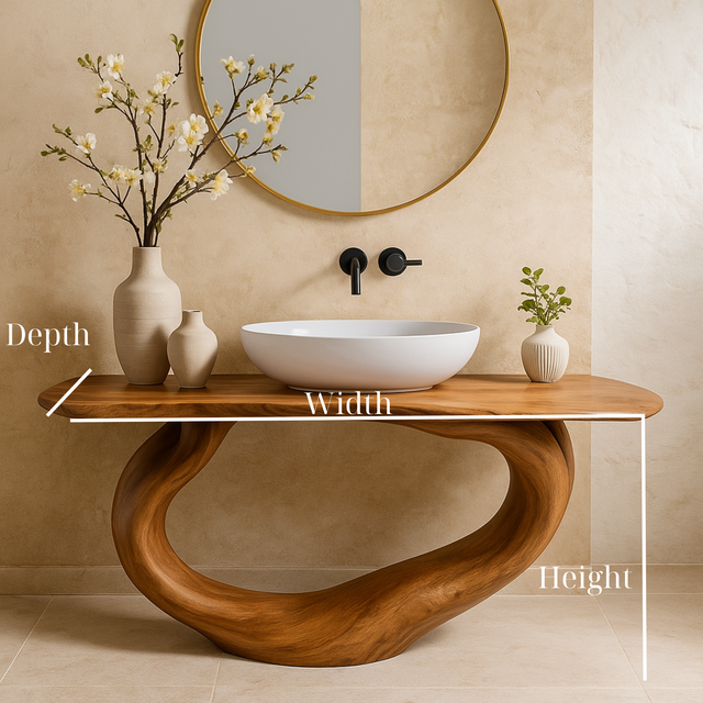 Handcrafted Solid Wood Live Edge Bathroom Vanity with Sculptural Curved Base Modern Organic Design