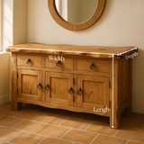 Handcrafted Solid Wood Live Edge Console Table – Rustic Oak with Drawers and Cabinet Doors