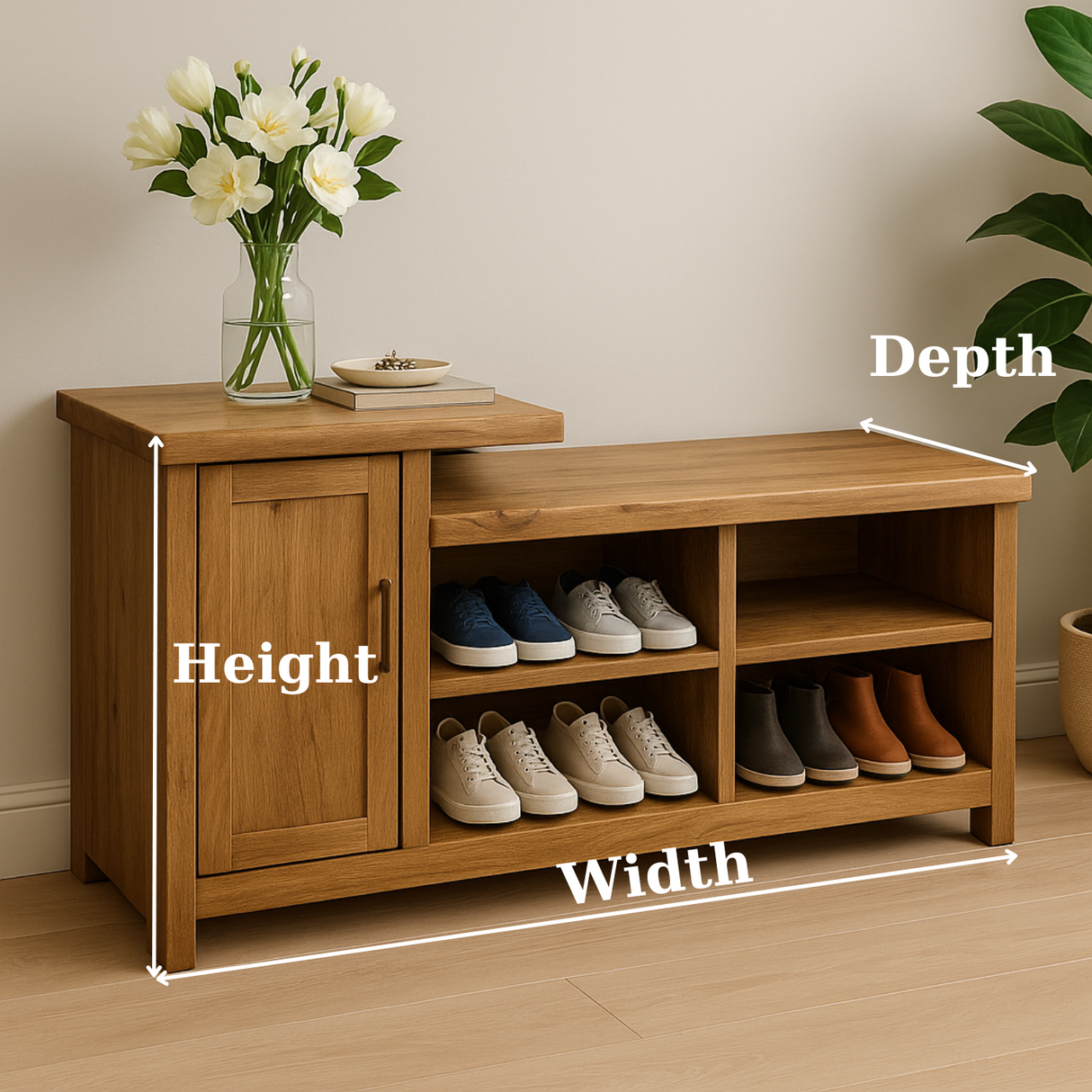 Handcrafted Solid Wood Bench – Entryway Storage, Cabinet & Shoe Cubbies