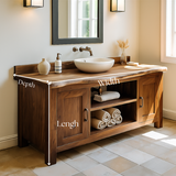 Handcrafted Solid Wood Bathroom Vanity – Live Edge with Shelves and Cabinet