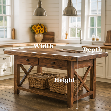 Handcrafted Solid Wood Kitchen Island - X-Base Design & Dark Finish