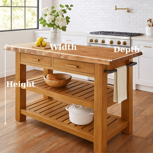 Handcrafted Solid Wood Kitchen Island - Slatted Shelves & Towel Bar