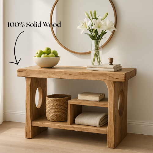 Handcrafted Solid Wood Sculptural Console Table – Organic Contemporary Form