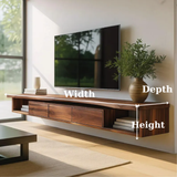 Handcrafted Solid Wood Floating TV Stand, Modern Live Edge Media Cabinet with Drawers