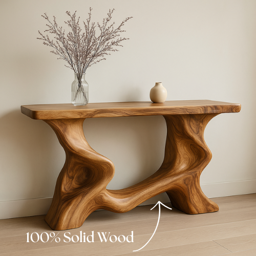 Handcrafted Solid Wood Waveform Console Table – Contemporary Organic Design