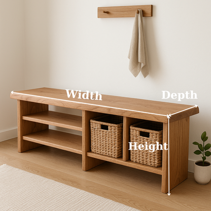 Handcrafted Solid Wood Bench – Minimalist Seating with Open Cubby Organiser