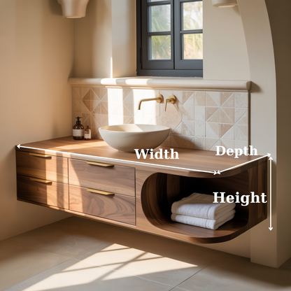 Handcrafted Solid Wood Floating Vanity - Modern Curve Single Sink Cabinet