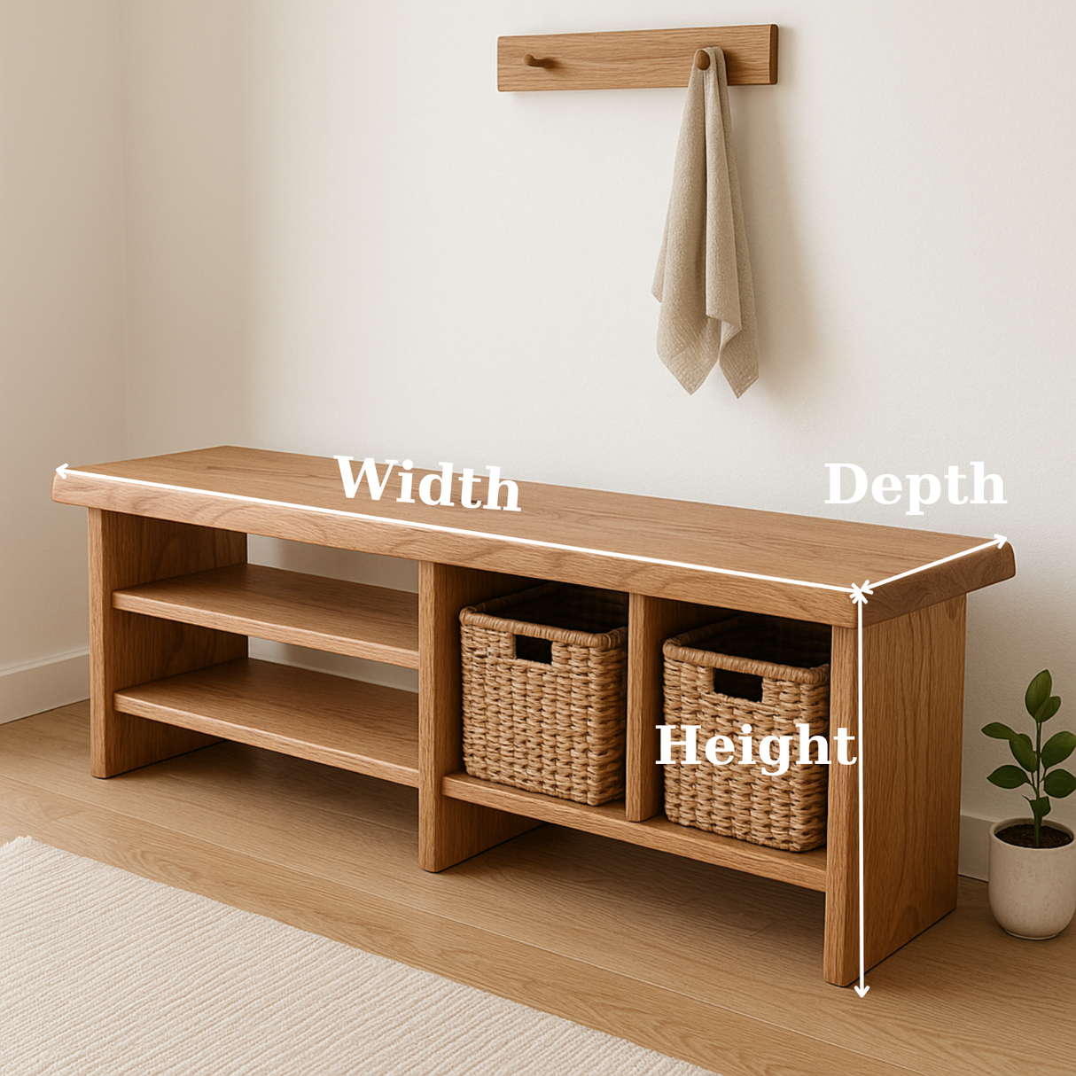 Handcrafted Solid Wood Bench – Minimalist Seating with Open Cubby Organiser