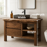 Handcrafted Solid Wood Bathroom Vanity with Live Edge Top and Open Shelf