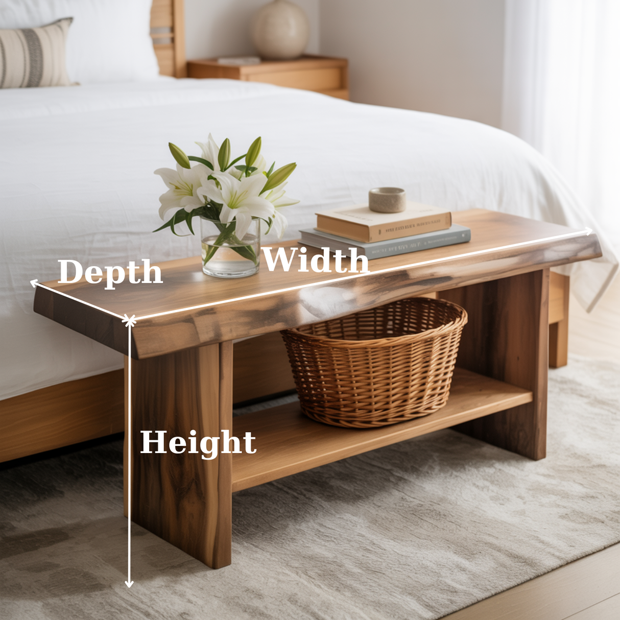 Handcrafted Solid Wood Bench – Live Edge Seating & Bedroom Storage