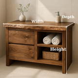 Handcrafted Solid Wood Bathroom Vanity - Rustic Drawers & Open Shelf