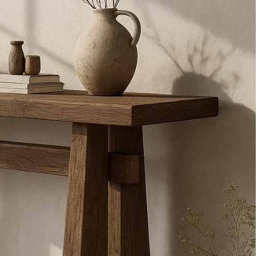 Handcrafted Solid Wood Sculptural Table, Console Table