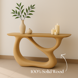 Handcrafted Solid Wood Wave Console Table – Contemporary Light Oak Finish