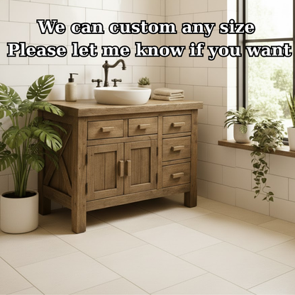 Handcrafted Solid Wood Bathroom Vanity - Rustic Farmhouse Style with X-Brace Detail