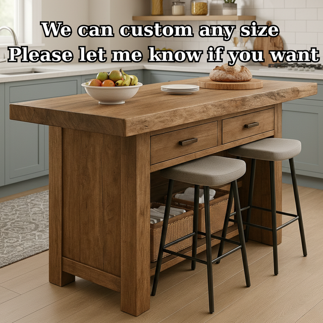 Handcrafted Solid Wood Kitchen Island - Rustic Live-Edge Counter & Storage