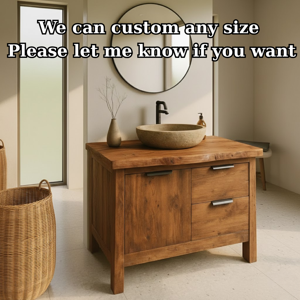 Handcrafted Solid Wood Bathroom Vanity with Live-Edge Top and Modern Drawer Design