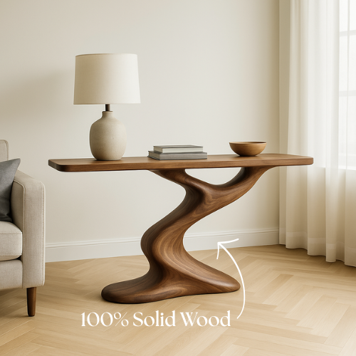 Handcrafted Solid Wood Wave Console Table – Contemporary Organic Form