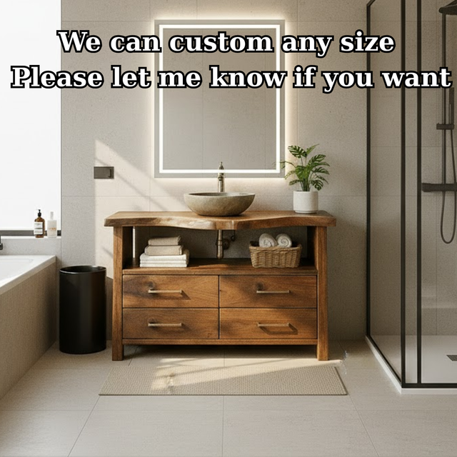 Handcrafted Solid Wood Bathroom Vanity with Live Edge Walnut Top and 4 Storage Drawers