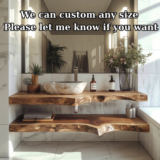 Handcrafted Solid Wood Floating Vanity – Live Edge Two-Tier Console