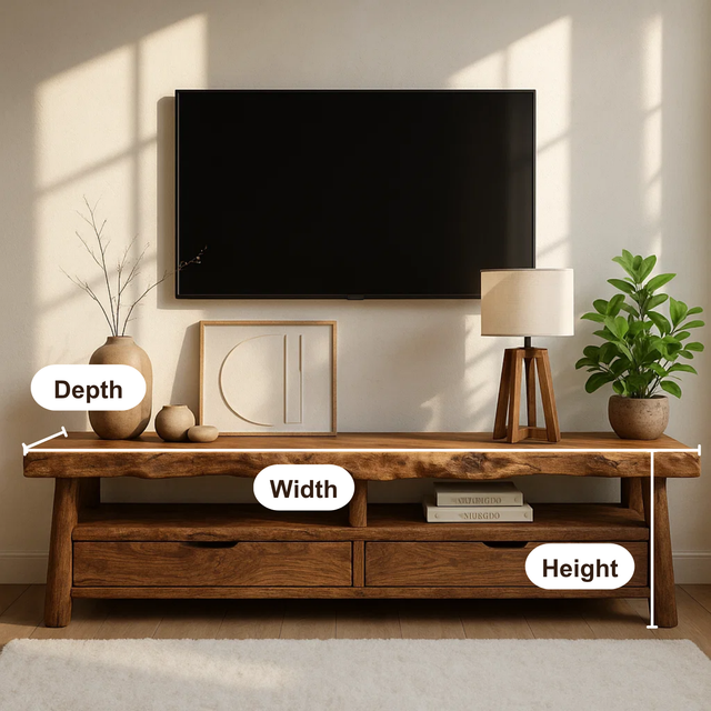 Handcrafted Solid Wood Live Edge TV Stand – Rustic Organic Media Console for Modern Homes