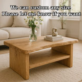 Handcrafted Solid Oak Coffee Table - Live Edge, Rustic Modern with Open Shelf