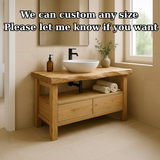 Handcrafted Solid Wood Bathroom Vanity - Live Edge Rustic Stand with Drawers & Shelf
