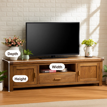 Handcrafted Solid Wood TV Stand – Rustic Media Console with Drawer and Storage Cabinets