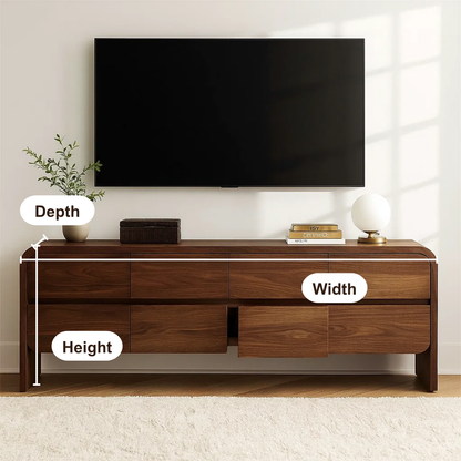 Handcrafted Solid Wood TV Stand – Modern Curved Edge Media Console with Hidden Storage