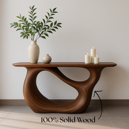 Handcrafted Solid Wood Tranquil Console Table – Contemporary Organic Design
