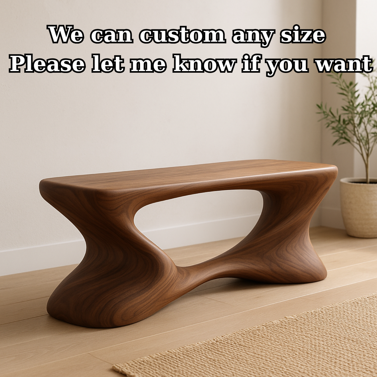Handcrafted Solid Wood Bench – Sculptural Modern Walnut Wave Accent Table