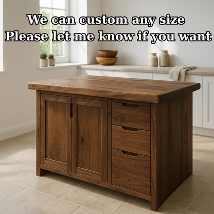 Handcrafted Soild Wood Kitchen Island - Modern Storage Cabinet & Prep Station