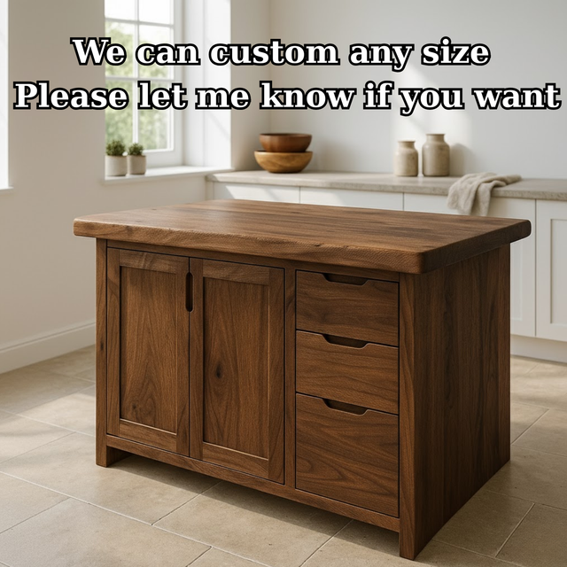 Handcrafted Soild Wood Kitchen Island - Modern Storage Cabinet & Prep Station